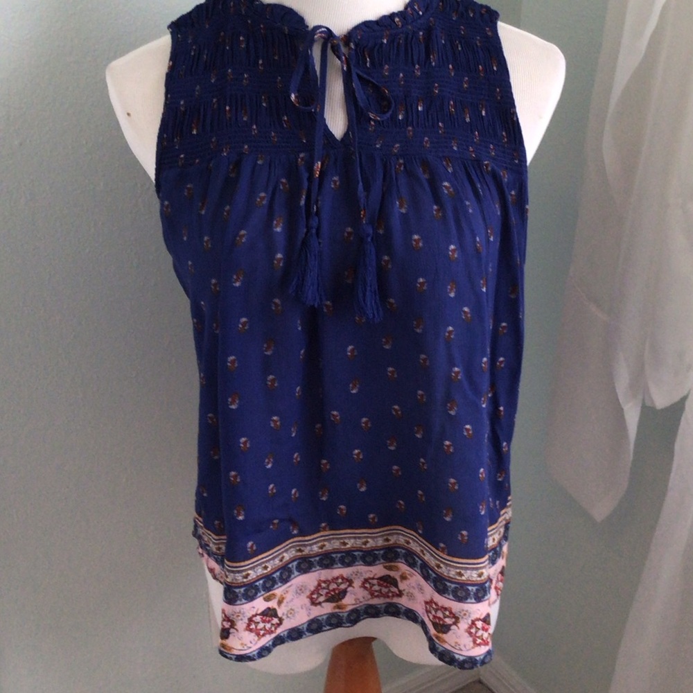 Rewind - Women’s Royal Blue Sleeveless Boho Tie-Front Top